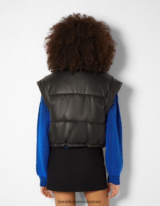 Bershka femei gilet decupat din imitație de piele negru Z86D1176 îmbrăcăminte