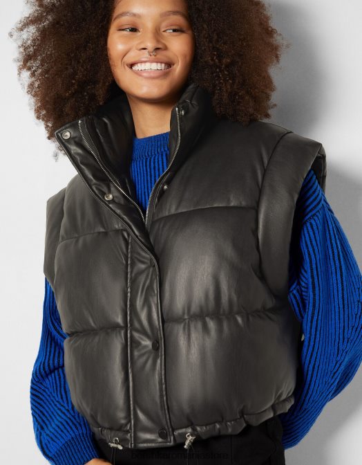 Bershka femei gilet decupat din imitație de piele negru Z86D1176 îmbrăcăminte