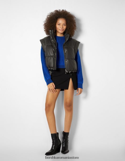 Bershka femei gilet decupat din imitație de piele negru Z86D1176 îmbrăcăminte