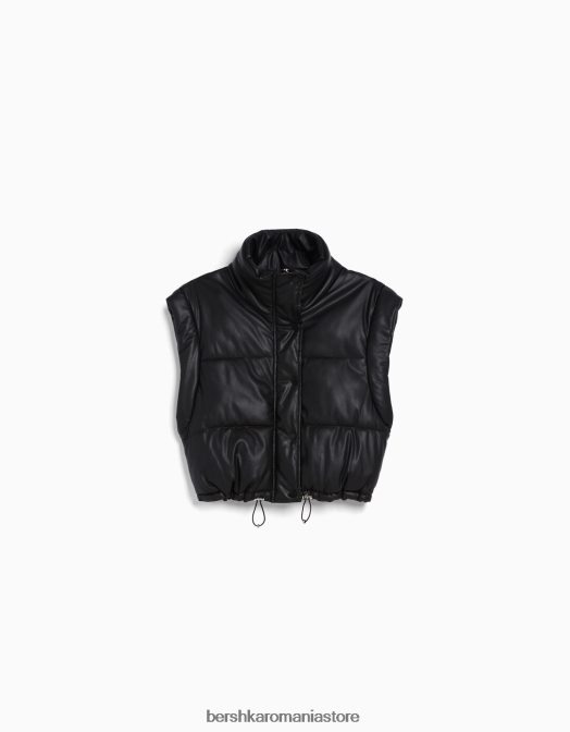 Bershka femei gilet decupat din imitație de piele negru Z86D1176 îmbrăcăminte