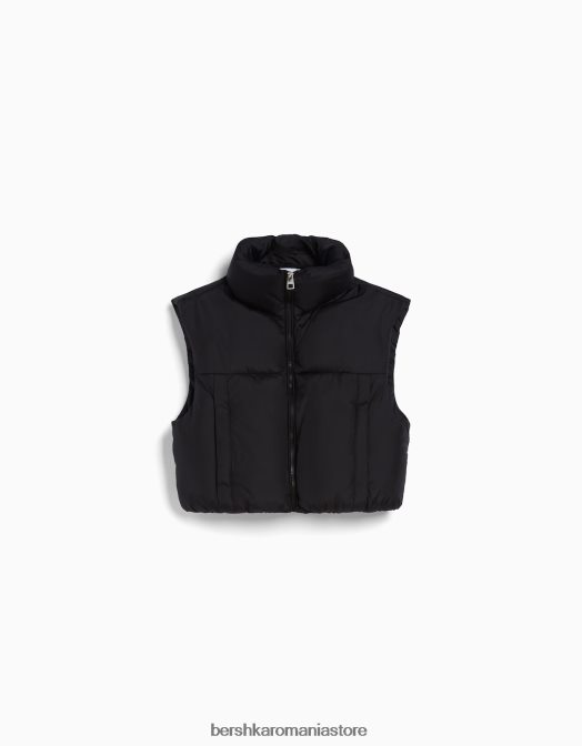 Bershka femei gilet decupat din nailon negru Z86D1155 îmbrăcăminte