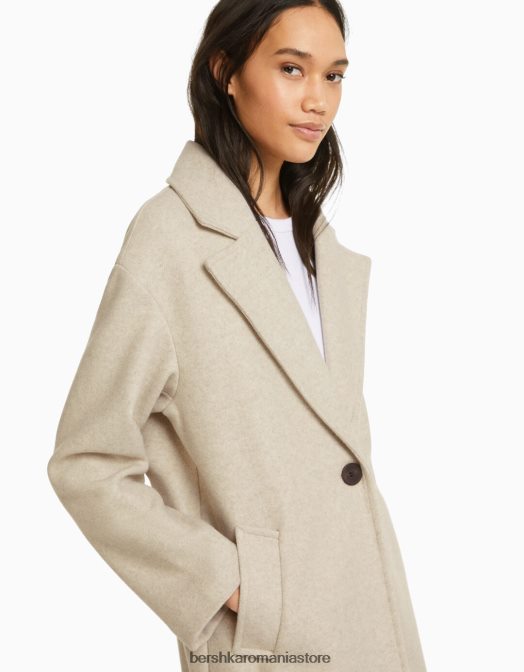 Bershka femei haină grea din pânză cu umerii căzuți nisip Z86D1144 îmbrăcăminte