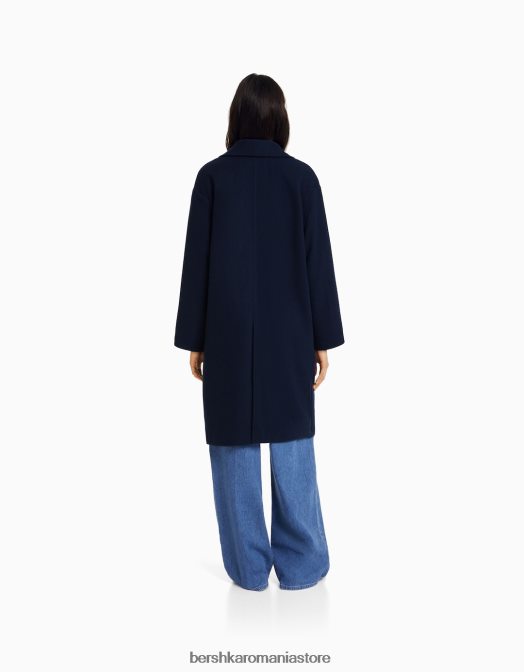 Bershka femei haină groasă de pânză cu umerii căzuți marina Z86D1143 îmbrăcăminte