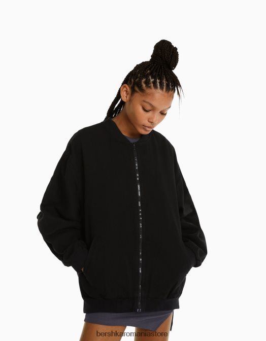 Bershka femei jachetă bomber adunată negru Z86D1122 îmbrăcăminte