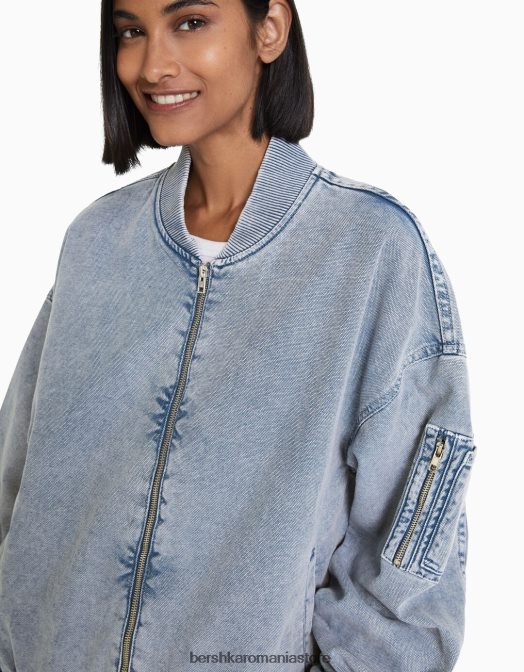 Bershka femei jachetă bomber din bumbac albastru deschis Z86D1173 îmbrăcăminte
