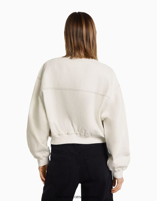 Bershka femei jachetă bomber din denim cu fir contrastant aproape alb Z86D1169 îmbrăcăminte