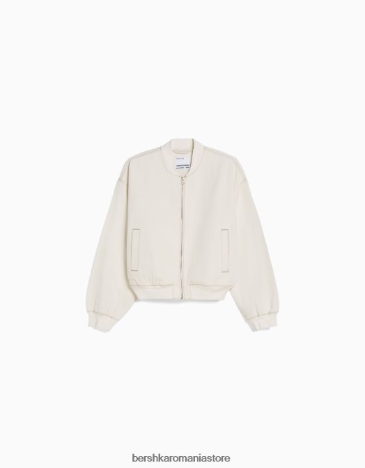 Bershka femei jachetă bomber din denim cu fir contrastant aproape alb Z86D1169 îmbrăcăminte