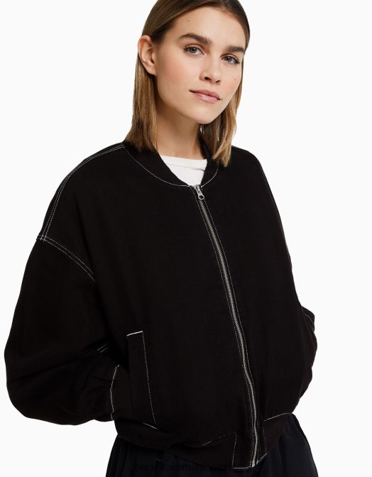 Bershka femei jachetă bomber din denim cu fir contrastant negru Z86D1170 îmbrăcăminte