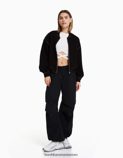 Bershka femei jachetă bomber din denim cu fir contrastant negru Z86D1170 îmbrăcăminte