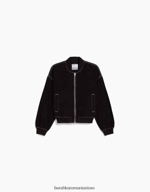 Bershka femei jachetă bomber din denim cu fir contrastant negru Z86D1170 îmbrăcăminte
