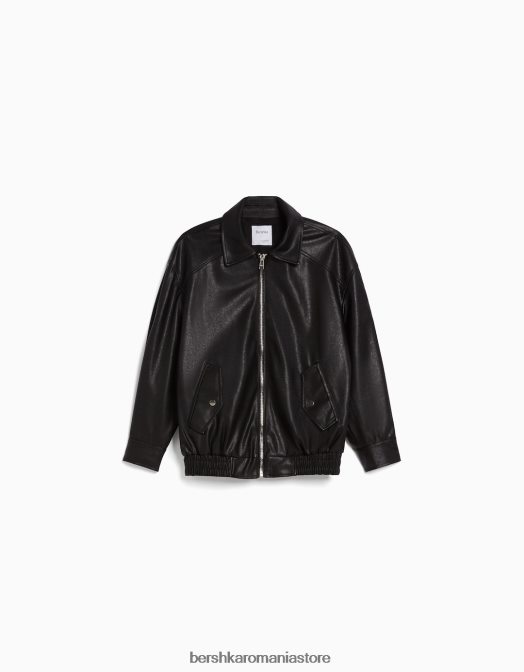 Bershka femei jachetă dad fit din piele artificială negru Z86D1098 îmbrăcăminte