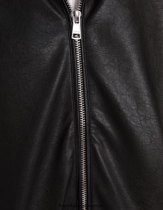 Bershka femei jachetă dad fit din piele artificială negru Z86D1098 îmbrăcăminte