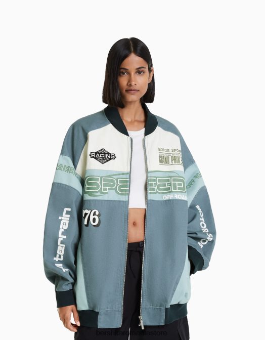 Bershka femei jachetă de denim de curse albastru Z86D1174 îmbrăcăminte