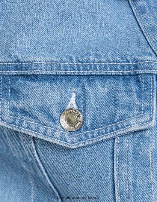 Bershka femei jachetă de denim decupată cu umeri căptușiți albastru deschis Z86D1101 îmbrăcăminte