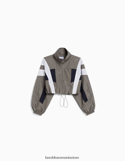 Bershka femei jachetă decupată din nylon color block gri Z86D1110 îmbrăcăminte