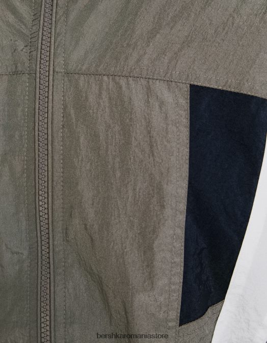 Bershka femei jachetă decupată din nylon color block gri Z86D1110 îmbrăcăminte