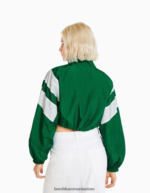 Bershka femei jachetă decupată din nylon color block verde Z86D1109 îmbrăcăminte