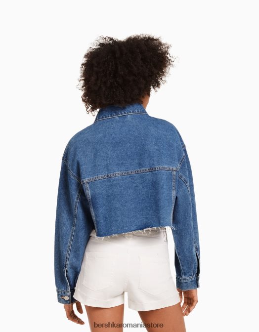 Bershka femei jachetă denim decupată albastru Z86D1102 îmbrăcăminte