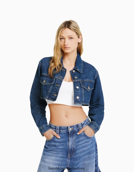 Bershka femei jachetă denim decupată albastru Z86D1116 îmbrăcăminte