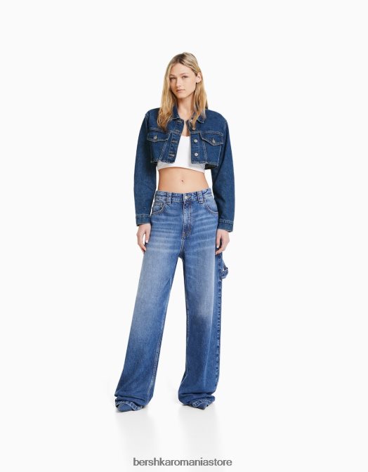 Bershka femei jachetă denim decupată albastru Z86D1116 îmbrăcăminte