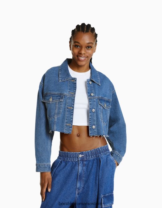 Bershka femei jachetă denim decupată albastru Z86D2021 îmbrăcăminte