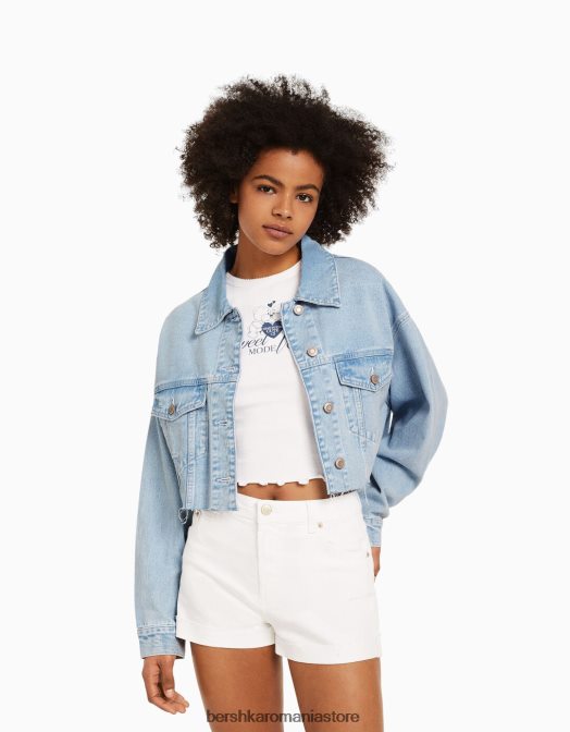 Bershka femei jachetă denim decupată albastru deschis Z86D1103 îmbrăcăminte