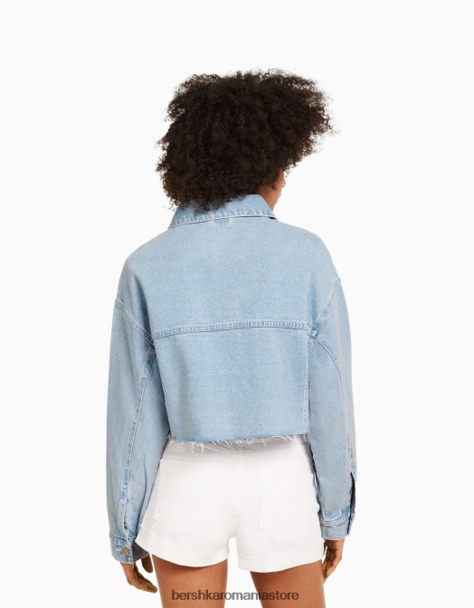 Bershka femei jachetă denim decupată albastru deschis Z86D1103 îmbrăcăminte