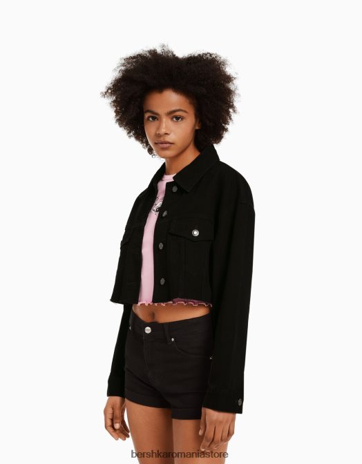 Bershka femei jachetă denim decupată negru Z86D1104 îmbrăcăminte