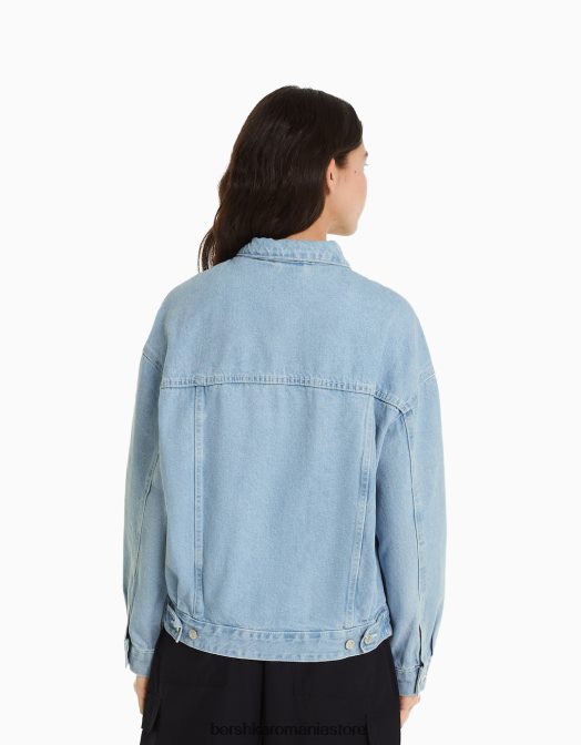 Bershka femei jachetă din denim supradimensionată albastru deschis Z86D1111 îmbrăcăminte