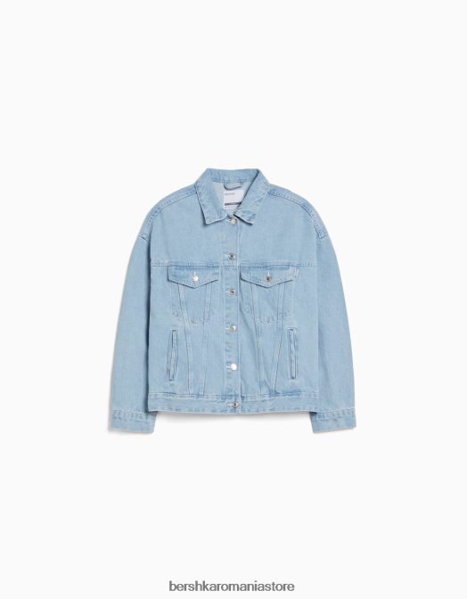 Bershka femei jachetă din denim supradimensionată albastru deschis Z86D1111 îmbrăcăminte