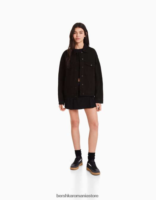 Bershka femei jachetă din denim supradimensionată negru Z86D1112 îmbrăcăminte