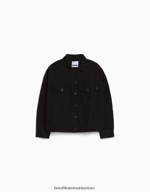 Bershka femei jachetă din denim supradimensionată negru Z86D1112 îmbrăcăminte