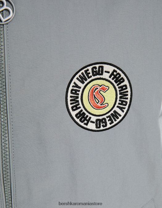 Bershka femei jachetă din nailon cu dungi contrastante gri Z86D1166 îmbrăcăminte