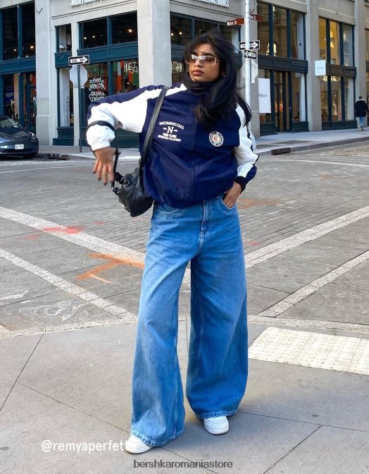 Bershka femei jachetă din nailon cu dungi contrastante marina Z86D1167 îmbrăcăminte