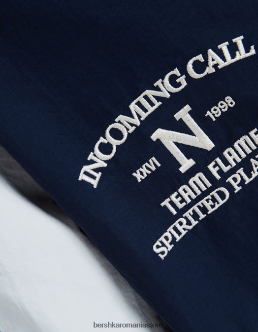 Bershka femei jachetă din nailon cu dungi contrastante marina Z86D1167 îmbrăcăminte