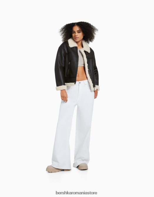 Bershka femei jachetă lungă din piele artificială cu două fețe negru Z86D1141 îmbrăcăminte