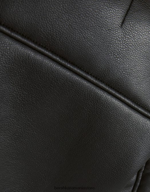 Bershka femei jachetă lungă din piele artificială cu două fețe negru Z86D1141 îmbrăcăminte