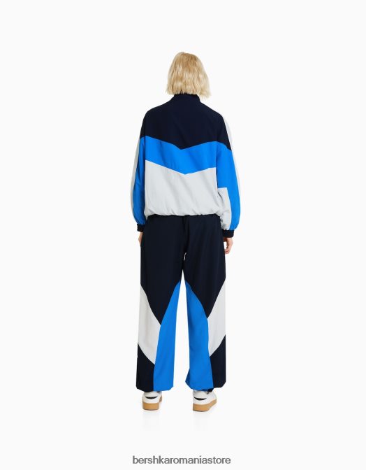 Bershka femei jachetă oversize din nylon color block albastru Z86D1108 îmbrăcăminte