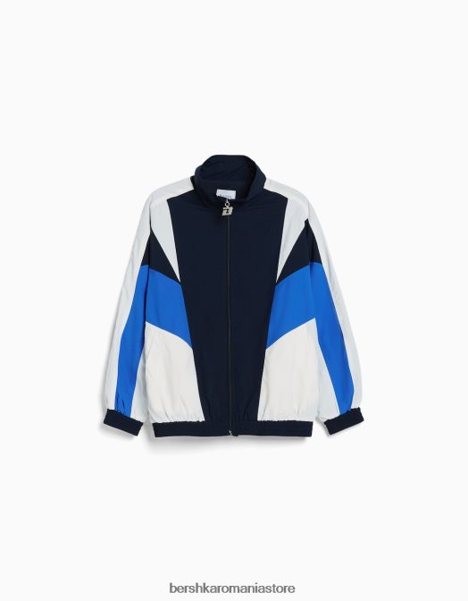 Bershka femei jachetă oversize din nylon color block albastru Z86D1108 îmbrăcăminte