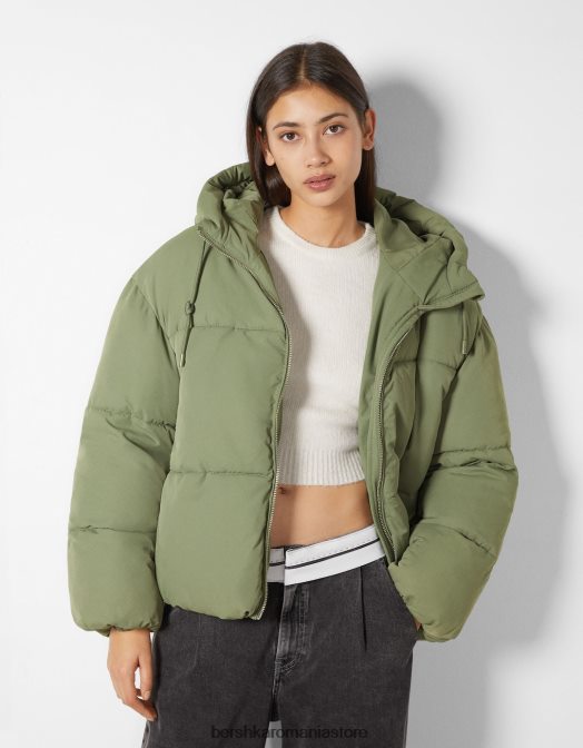 Bershka femei jachetă puf oversize cu glugă kaki Z86D1130 îmbrăcăminte