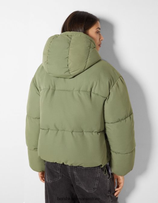 Bershka femei jachetă puf oversize cu glugă kaki Z86D1130 îmbrăcăminte