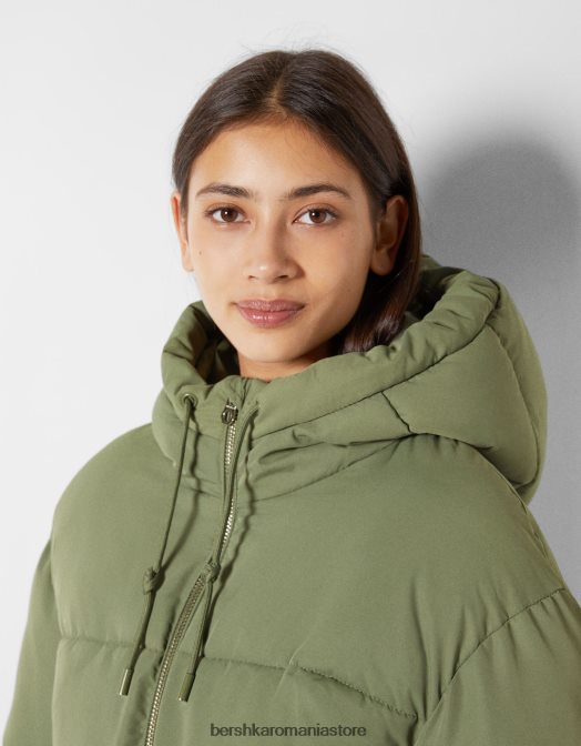 Bershka femei jachetă puf oversize cu glugă kaki Z86D1130 îmbrăcăminte