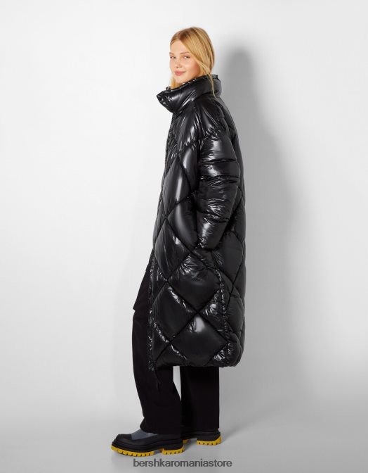 Bershka femei palton lung matlasat negru Z86D1148 îmbrăcăminte
