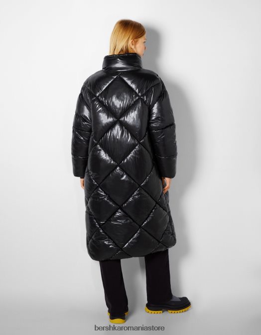 Bershka femei palton lung matlasat negru Z86D1148 îmbrăcăminte