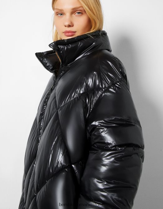 Bershka femei palton lung matlasat negru Z86D1148 îmbrăcăminte