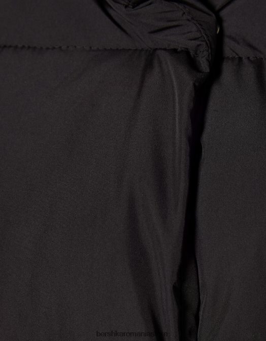 Bershka femei palton puf cu curea negru Z86D1178 îmbrăcăminte