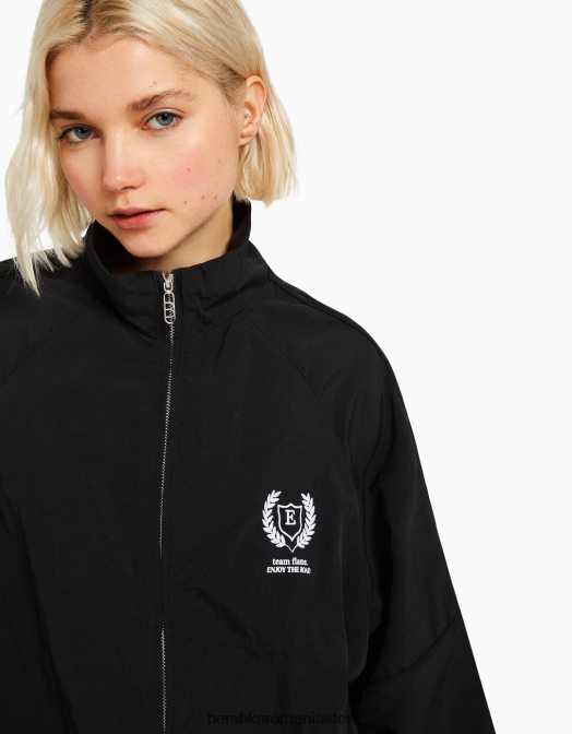 Bershka femei parca de vant din nailon negru Z86D1120 îmbrăcăminte