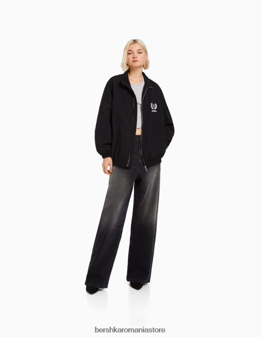 Bershka femei parca de vant din nailon negru Z86D1120 îmbrăcăminte