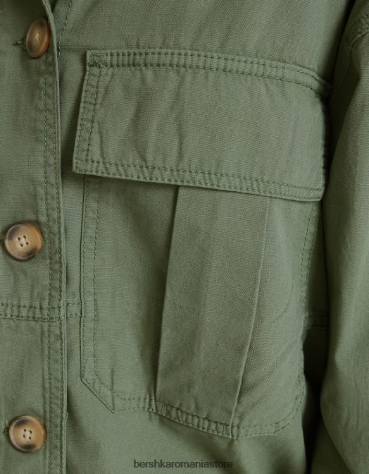 Bershka femei supracămașă din bumbac cu mânecă lungă și buzunare kaki Z86D1125 îmbrăcăminte