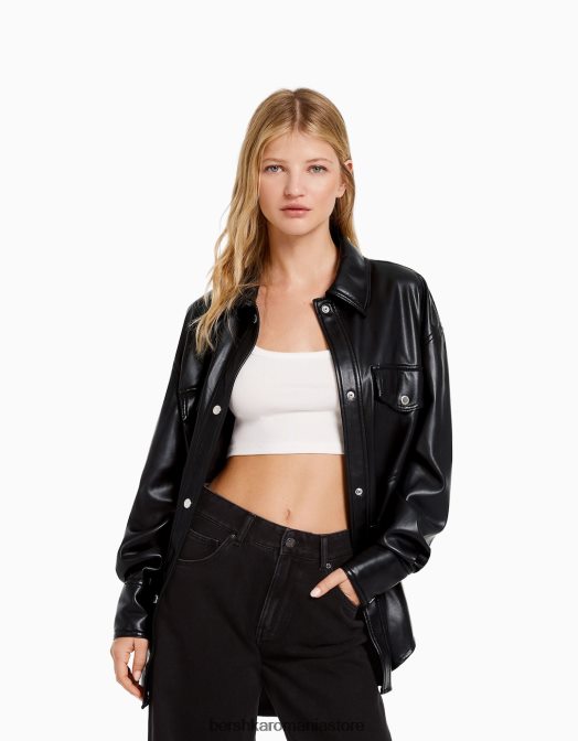Bershka femei supracămașă din piele artificială negru Z86D1107 îmbrăcăminte